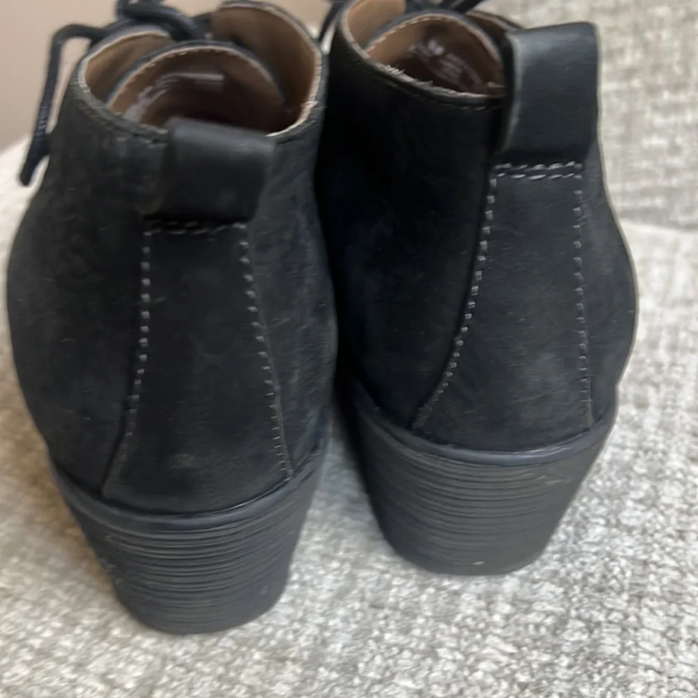 Dansko Cadee Lace Up Wedge Bootie Black Leather Women size 38 US 7.5-8
